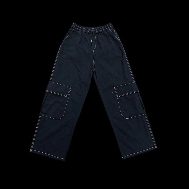 Hip-Hop Street Topstitched Pocket Cargo Pants