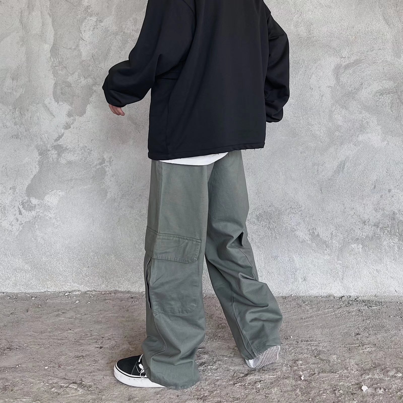 Hip-Hop Street Topstitched Pocket Cargo Pants