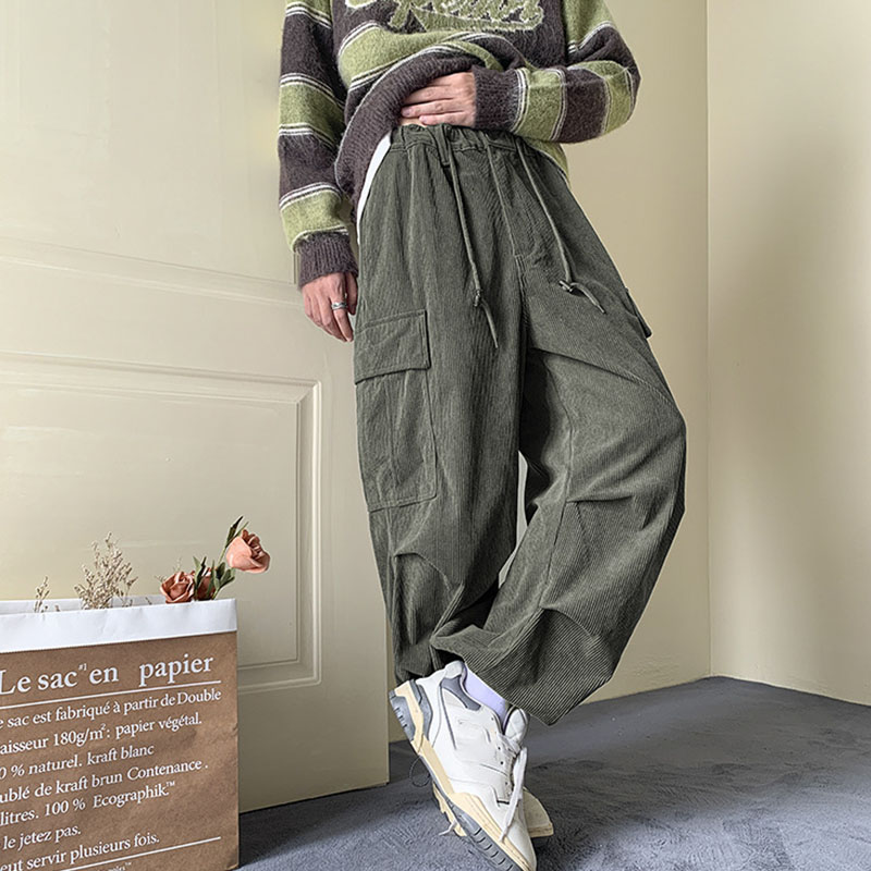 Corduroy Retro Large Pocket Leggings Overalls Pants