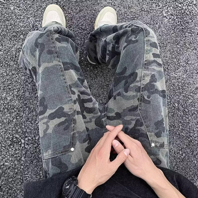 Camouflage Patchwork Straight-Leg Pants