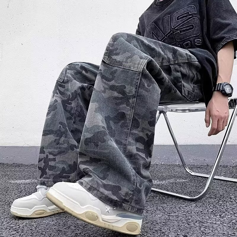 Camouflage Patchwork Straight-Leg Pants