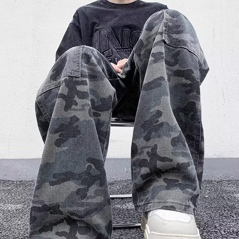 Camouflage Patchwork Straight-Leg Pants