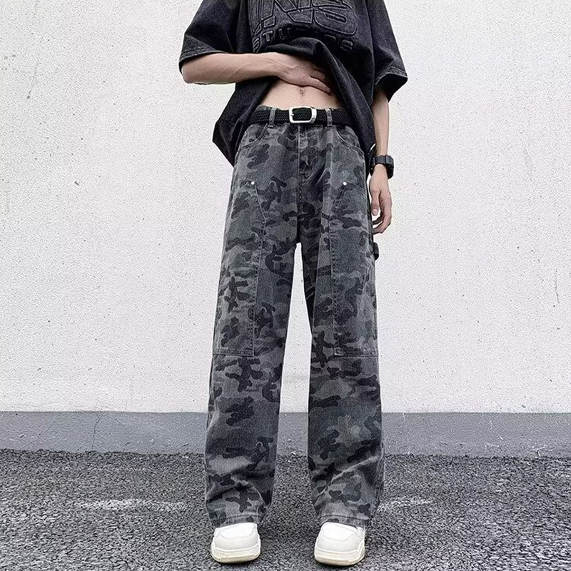 Camouflage Patchwork Straight-Leg Pants