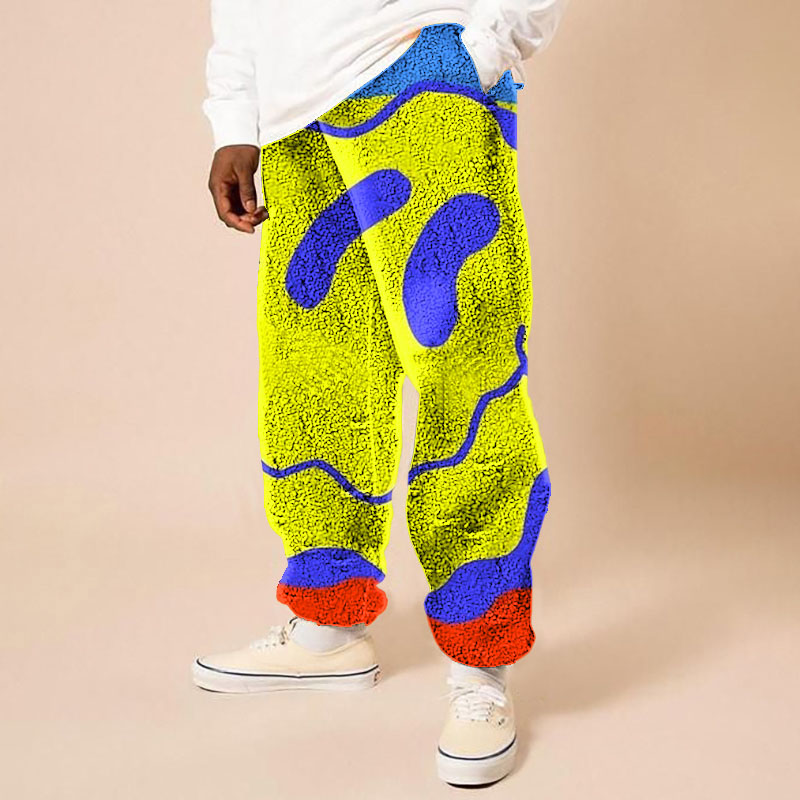 Street Colorful Smiley Print Flannel Casual Pants