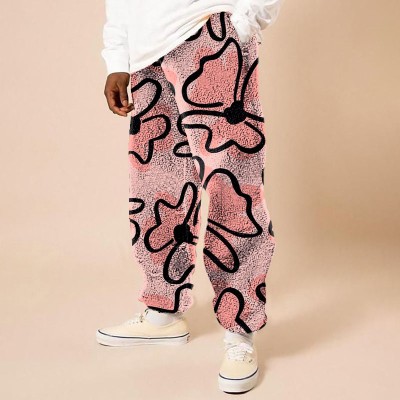 Floral Print Flannel Casual Pants