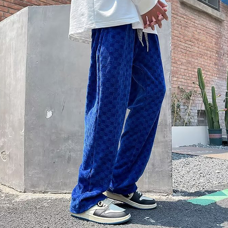 Simple Blue Plaid Casual Pants