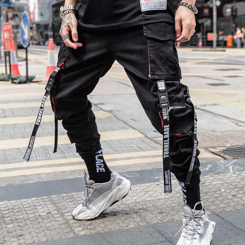 Hip Hop Multi Pocket Ribbons Cargo Pants