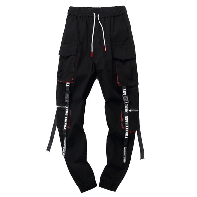 Hip Hop Multi Pocket Ribbons Cargo Pants