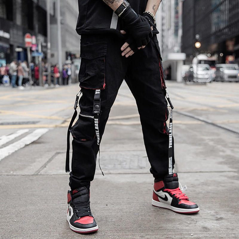 Hip Hop Multi Pocket Ribbons Cargo Pants