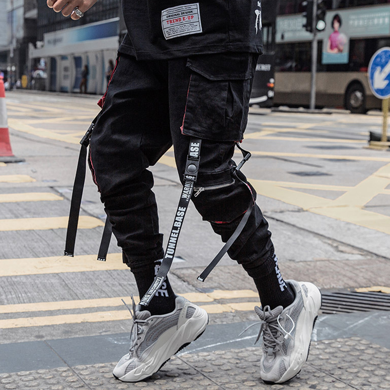 Hip Hop Multi Pocket Ribbons Cargo Pants