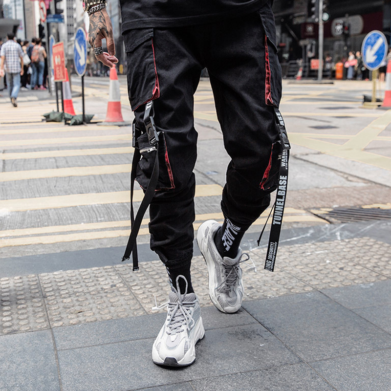 Hip Hop Multi Pocket Ribbons Cargo Pants