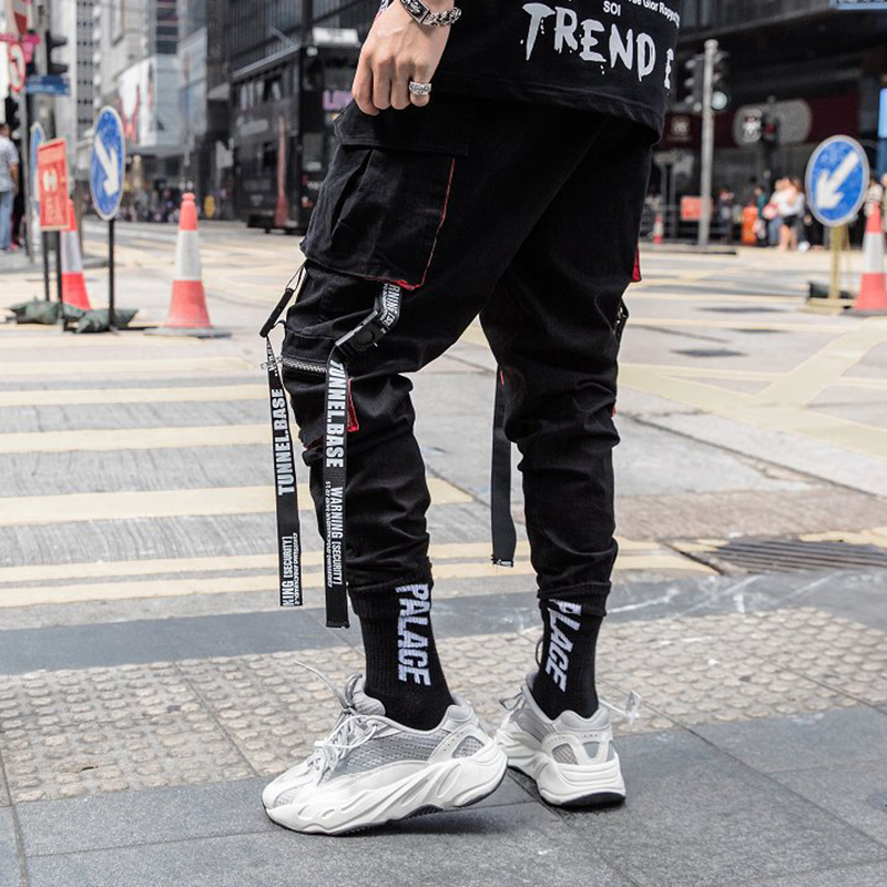 Hip Hop Multi Pocket Ribbons Cargo Pants