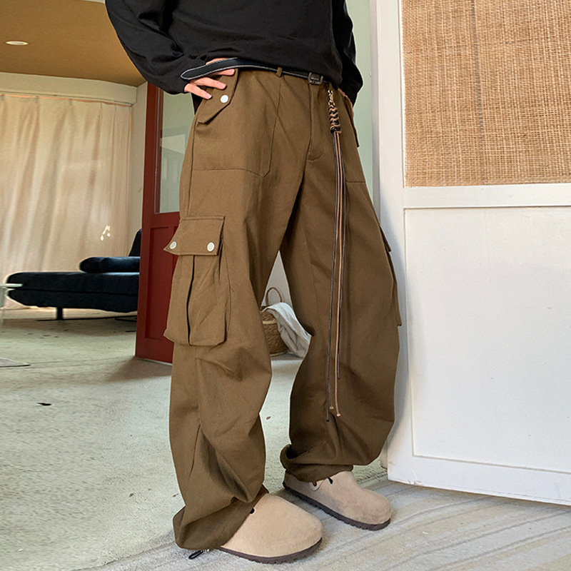 Large Pocket Solid Color Casual Cargo Pants