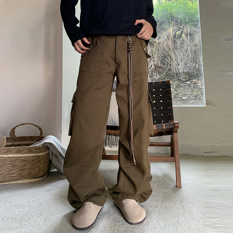 Large Pocket Solid Color Casual Cargo Pants