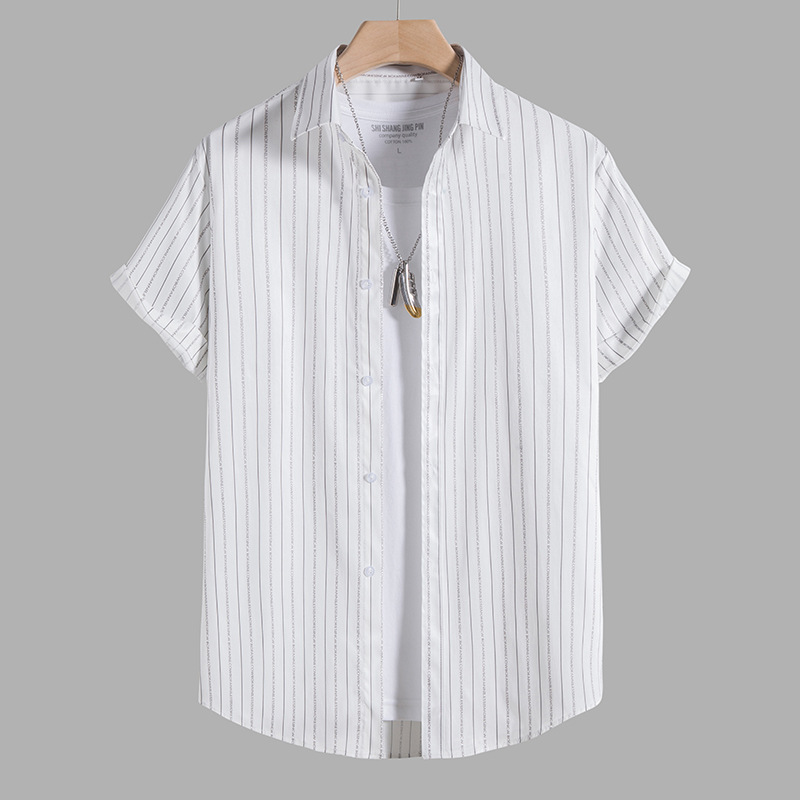 Simple Short Sleeve Printed Striped Shirt