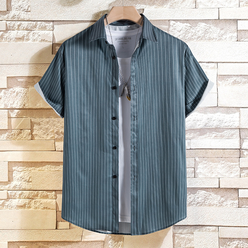 Simple Short Sleeve Printed Striped Shirt