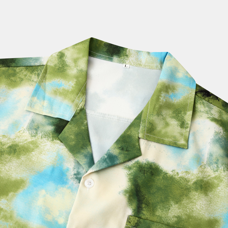 Hawaiian Beach Style Cuban Collar Print Short Sleeve Shirt