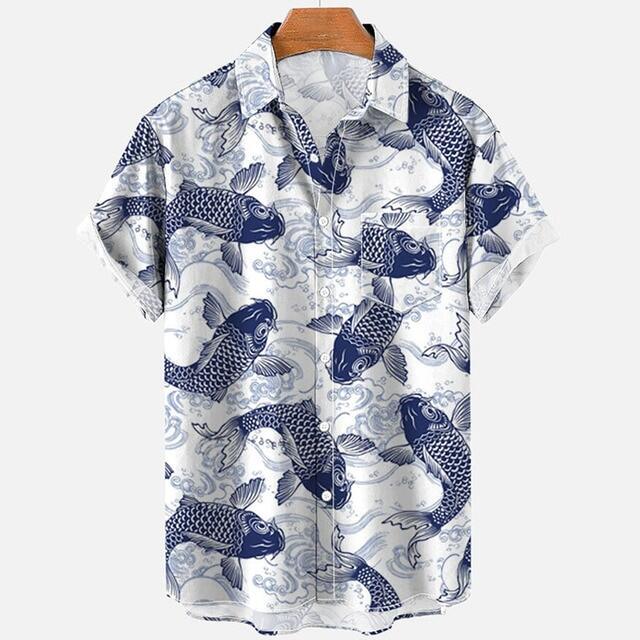 Summer Koi Print Short Sleeve Hawaiian Shirt