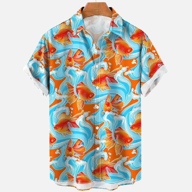 Summer Koi Print Short Sleeve Hawaiian Shirt