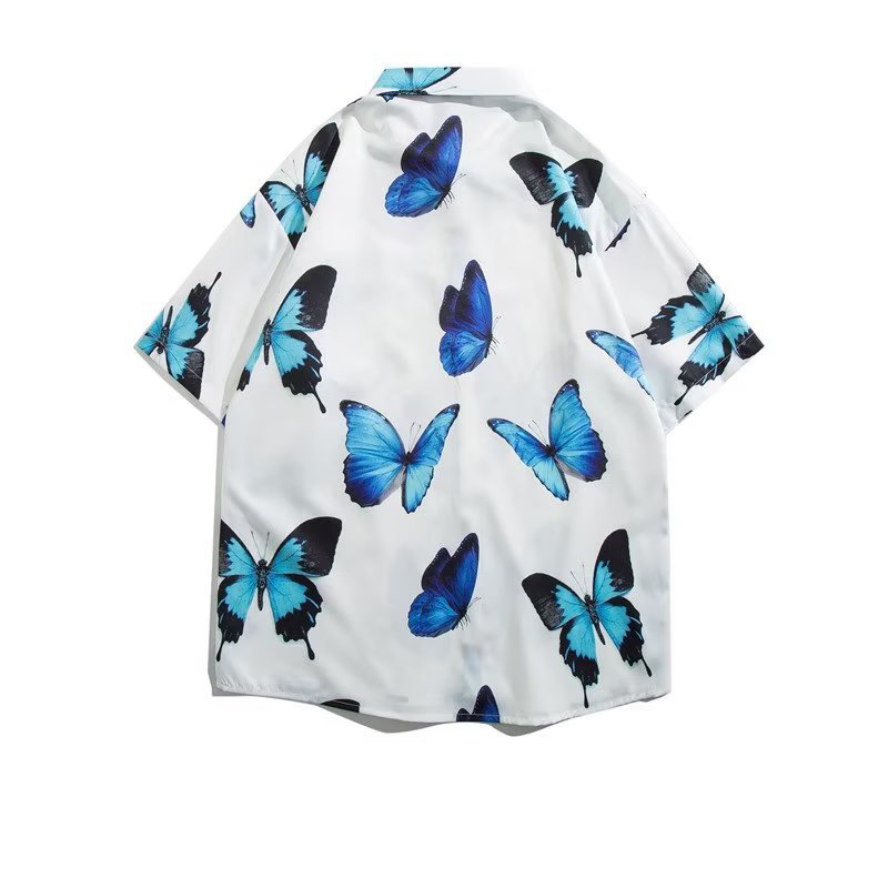 Summer Short Sleeve Hawaiian Style Butterfly Print Shirt