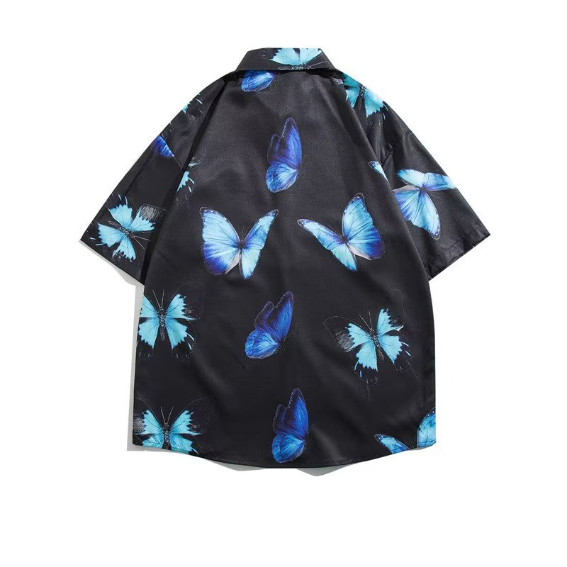 Summer Short Sleeve Hawaiian Style Butterfly Print Shirt