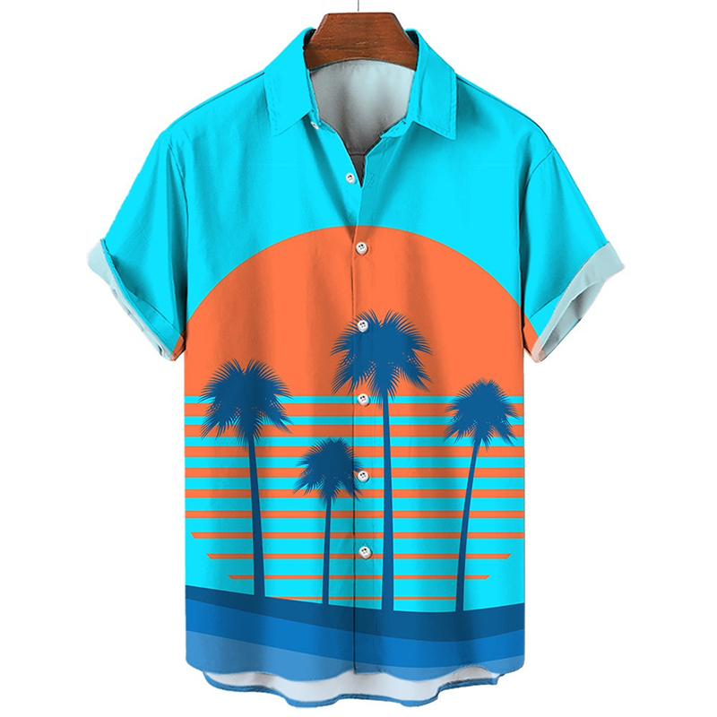 Printed Hawaiian Beach Short Sleeve Shirt