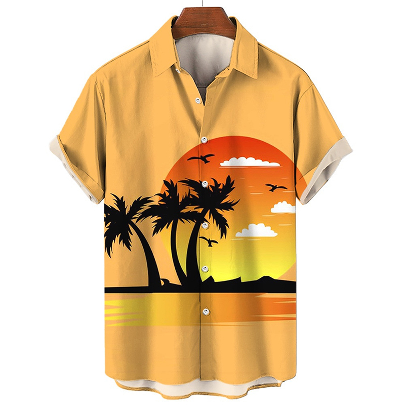 Printed Hawaiian Beach Short Sleeve Shirt