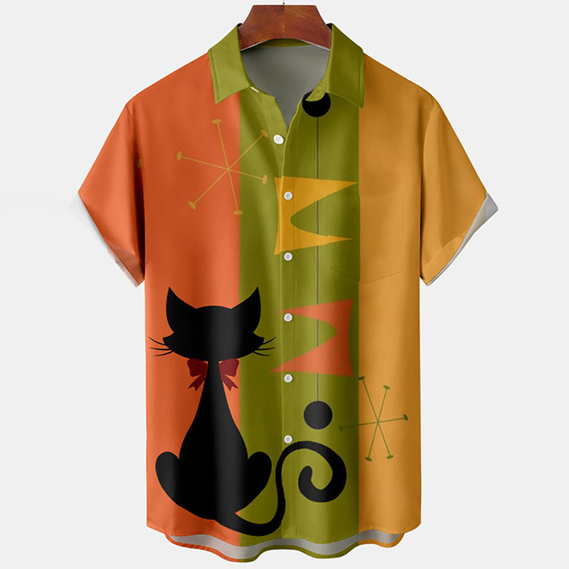 Cute Cat Print Hawaiian Shirt