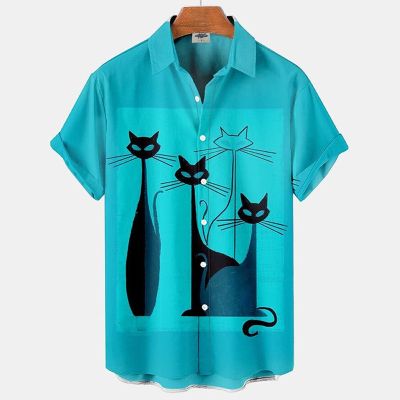 Cute Cat Print Hawaiian Shirt