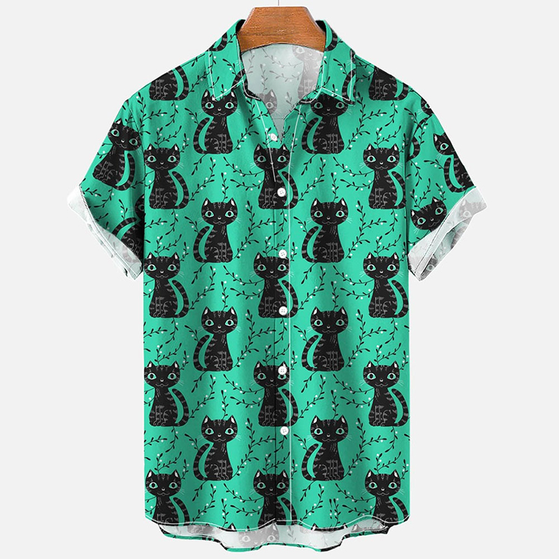 Cute Cat Print Hawaiian Shirt