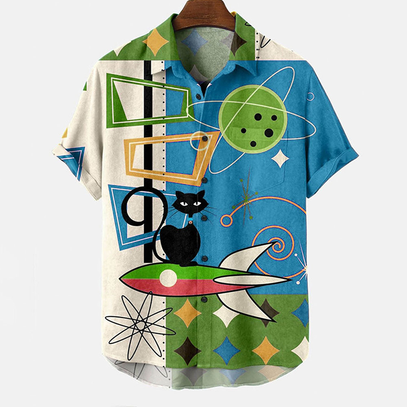 Colorful Cute Cat Print Hawaiian Shirt