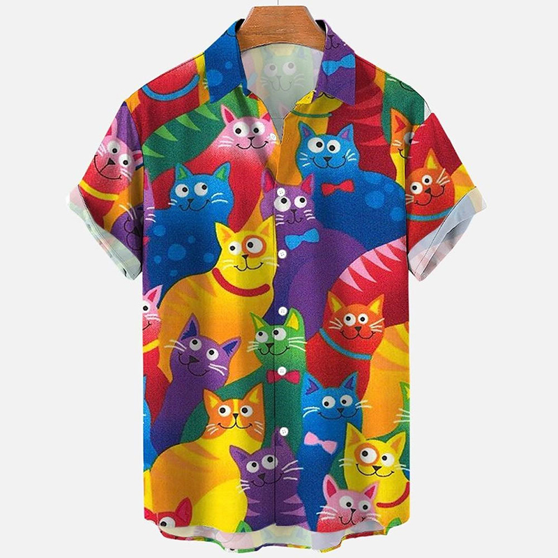 Colorful Cute Cat Print Hawaiian Shirt