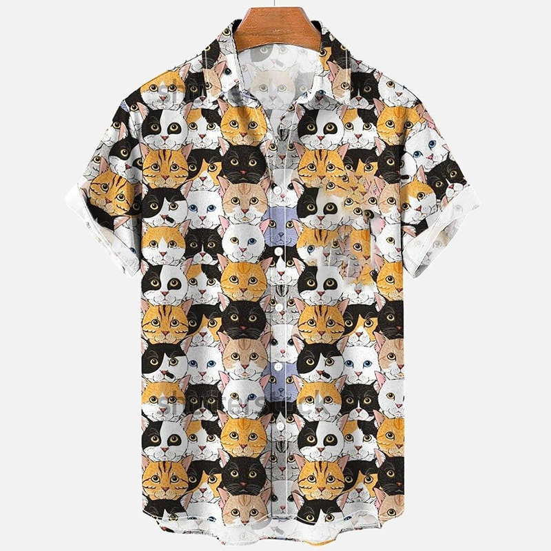 Colorful Cute Cat Print Hawaiian Shirt