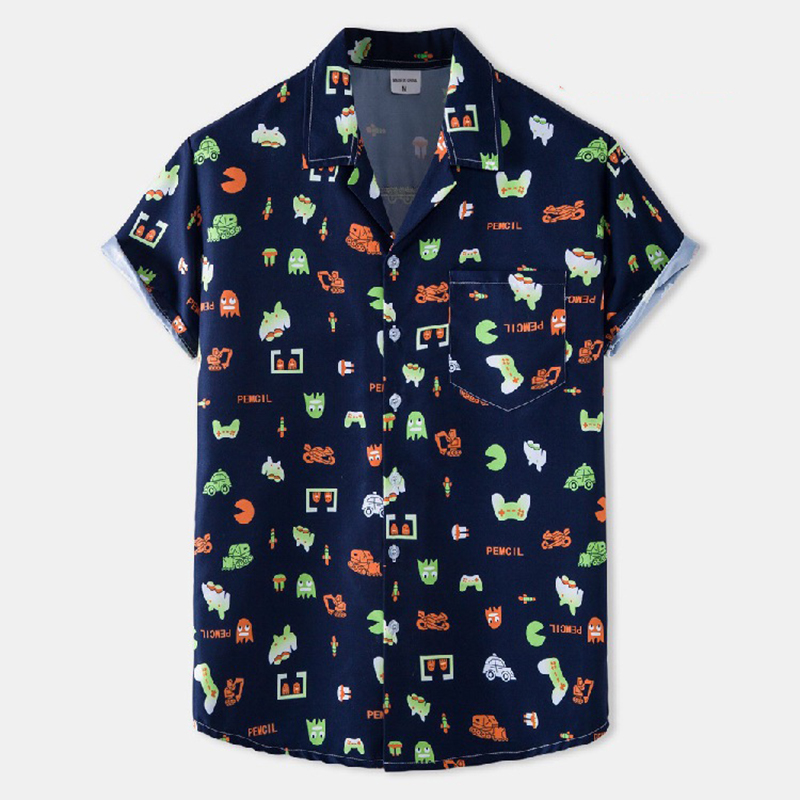 Striped Floral Print Hawaiian Shirt