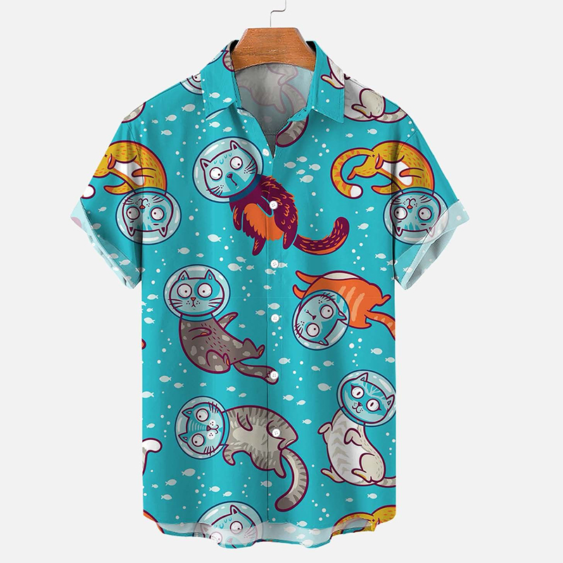 Anime Cat Print Hawaiian Shirt