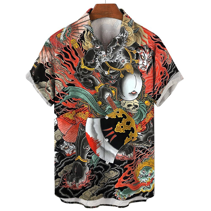 Men's Dragon and Tiger Print Shirt