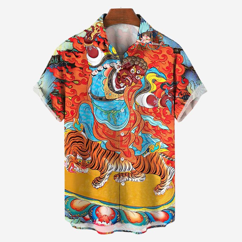 Men's Dragon and Tiger Print Shirt