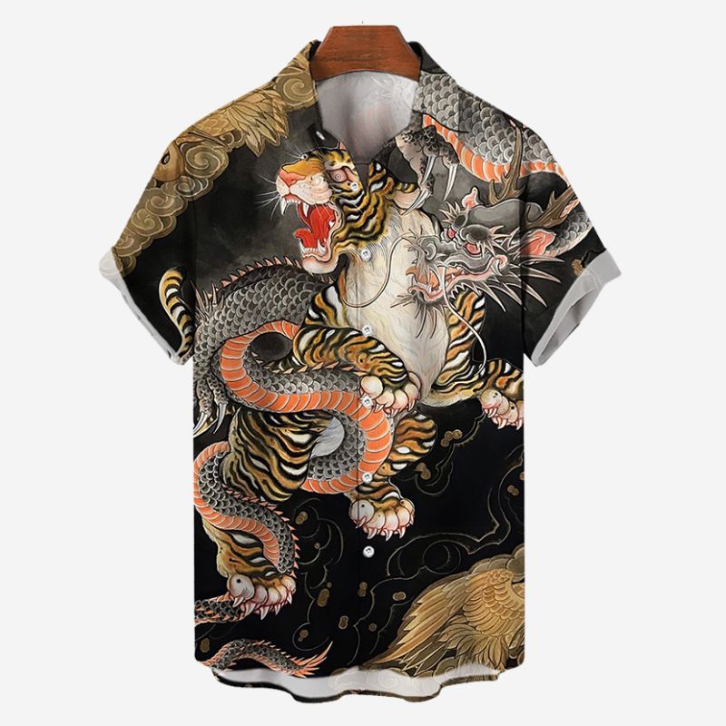 Men's Dragon and Tiger Print Shirt