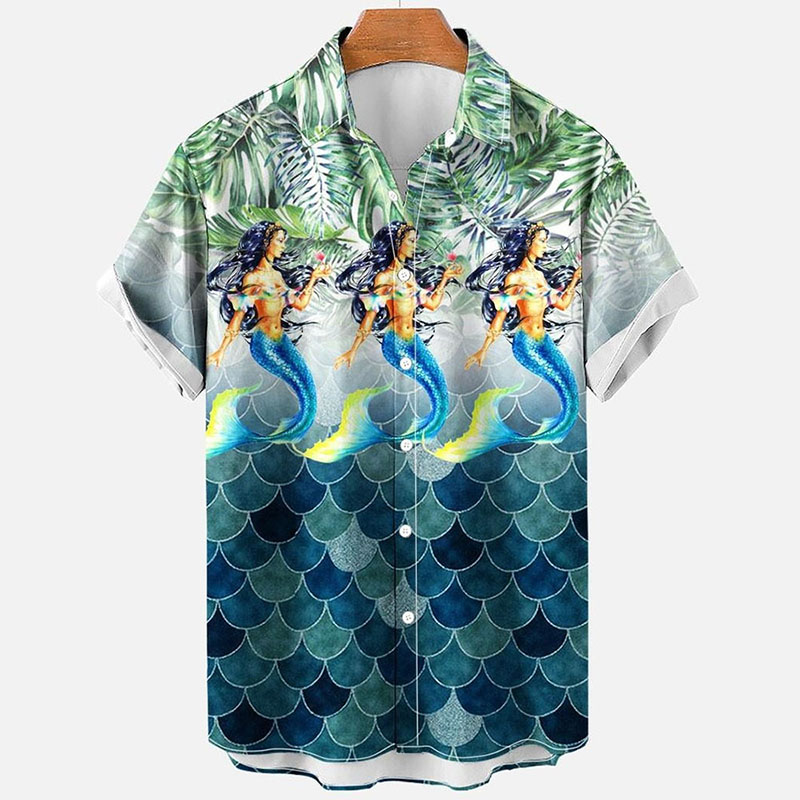 Mermaid Print Short Sleeve Shirt