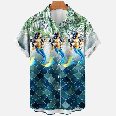 Mermaid Print Short Sleeve Shirt