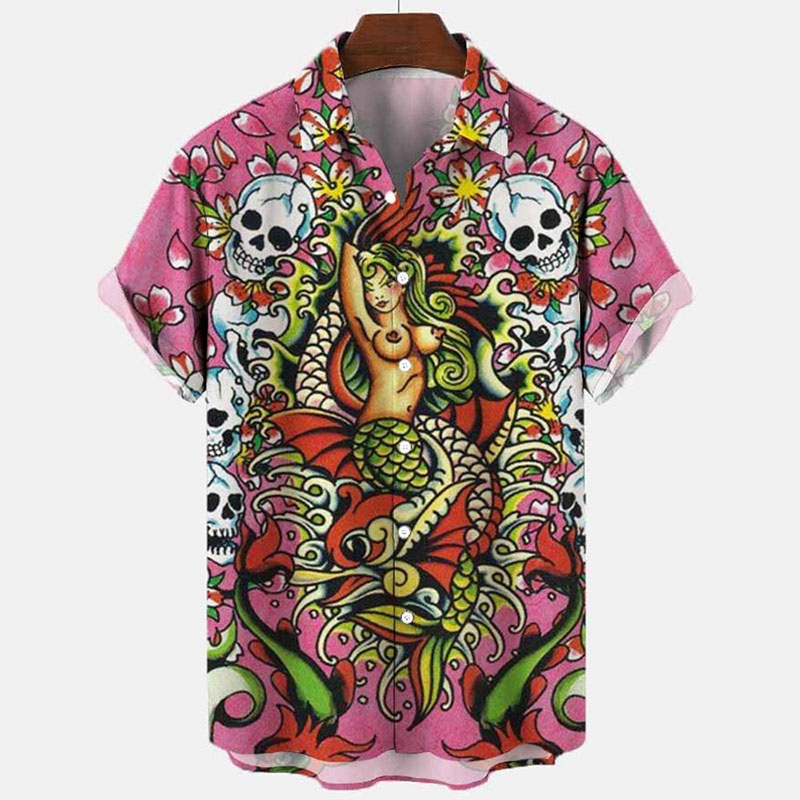 Mermaid Print Short Sleeve Shirt