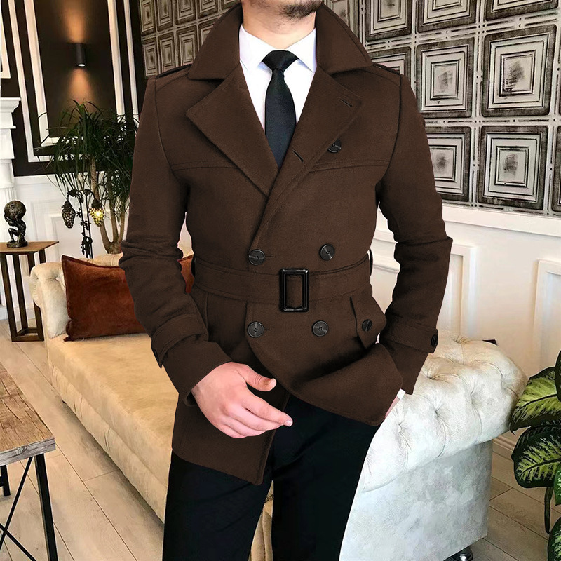 British Style Double Breasted Buttoned Casual Trench Coat