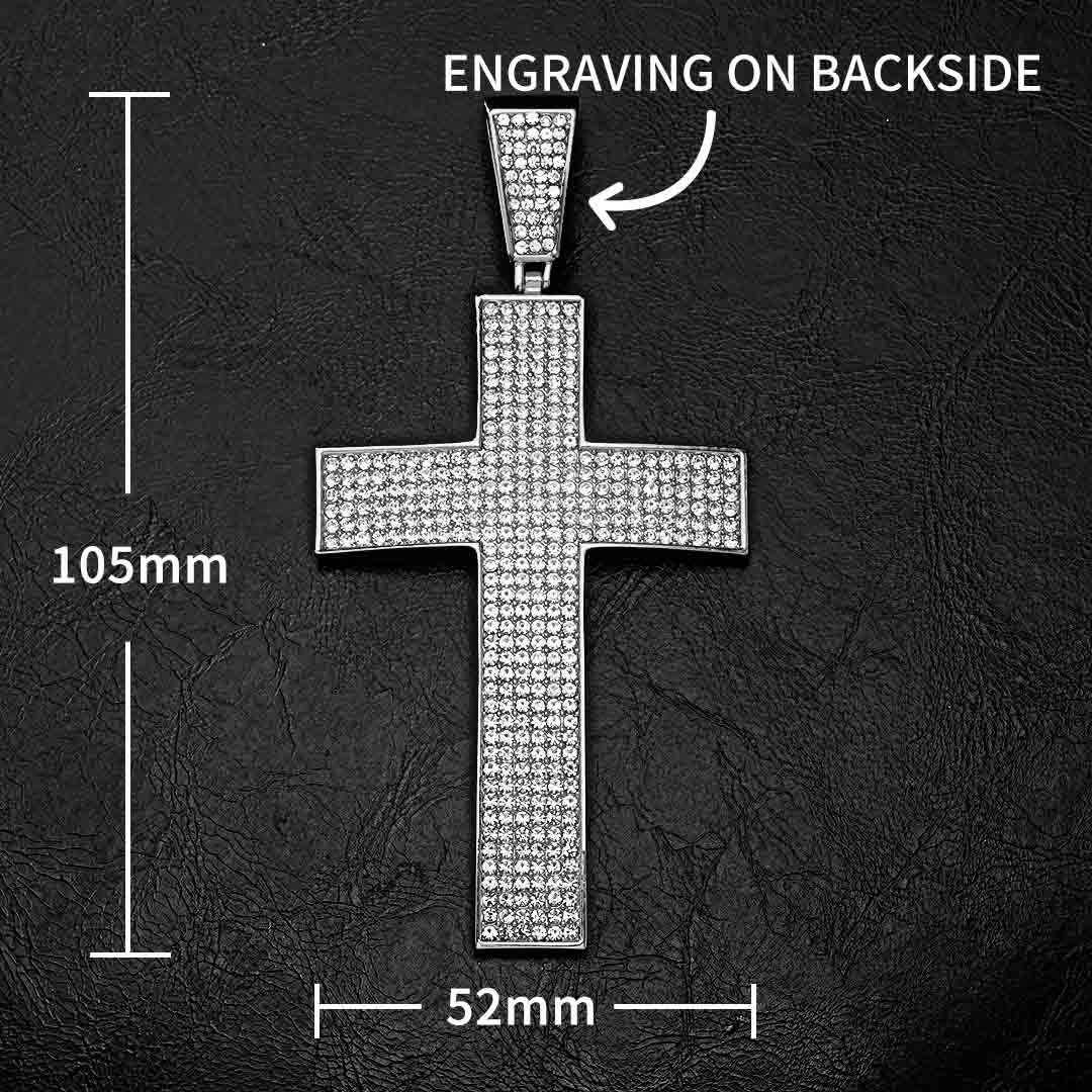 Micro Pave Large Cross Pendant with 13mm Cuban Chain in White Gold