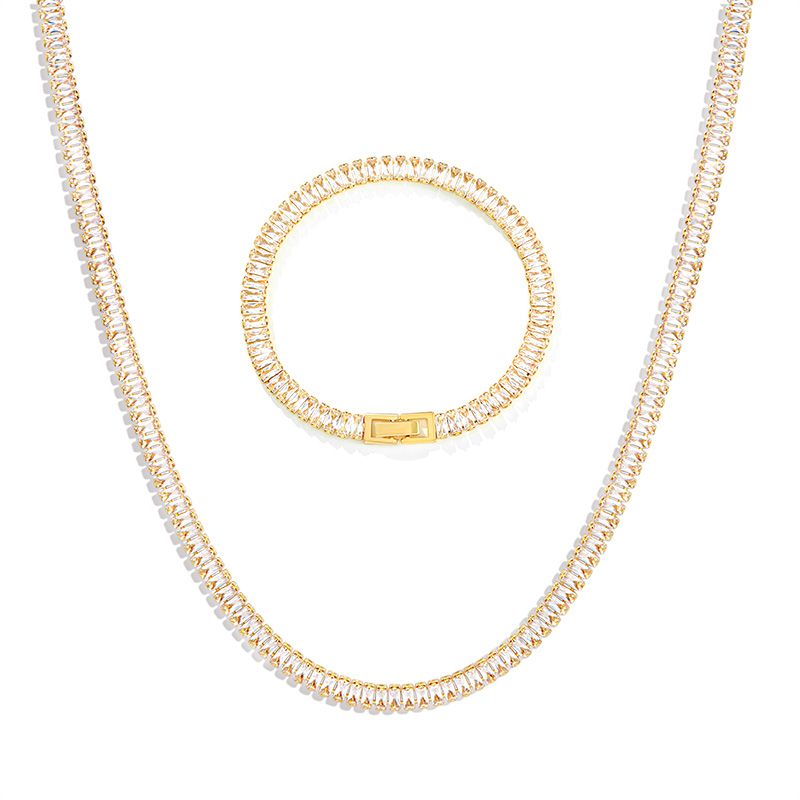 Iced Baguette Cut Tennis Chain Set in Gold