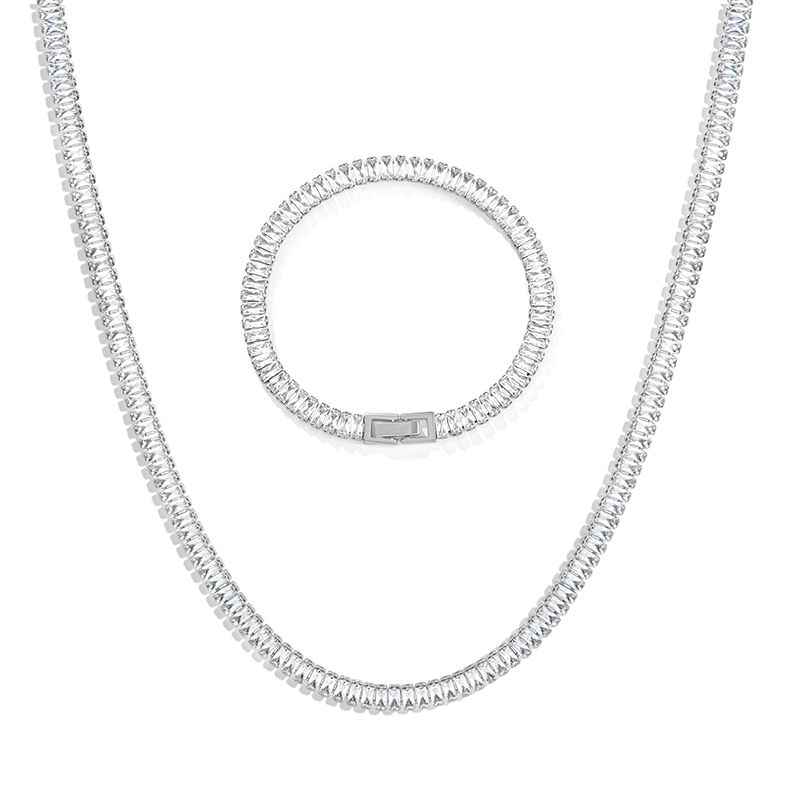 Iced Baguette Cut Tennis Chain Set in White Gold
