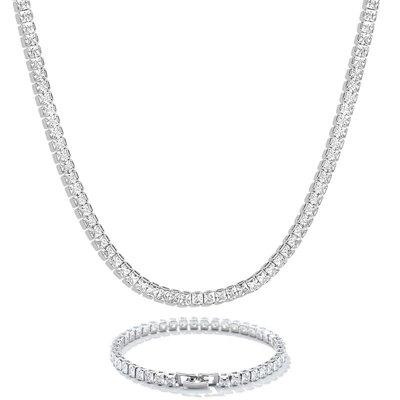 Iced 5mm Women Tennis Chain Set in White Gold