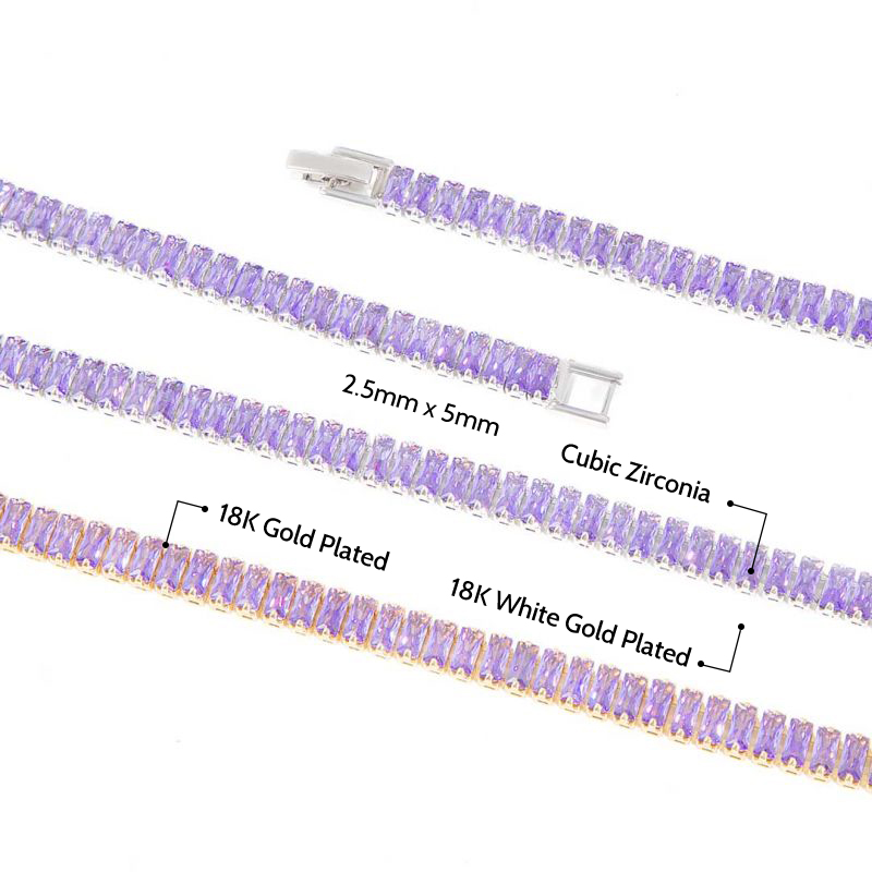 Purple Emerald Cut Tennis Chain Set for Women