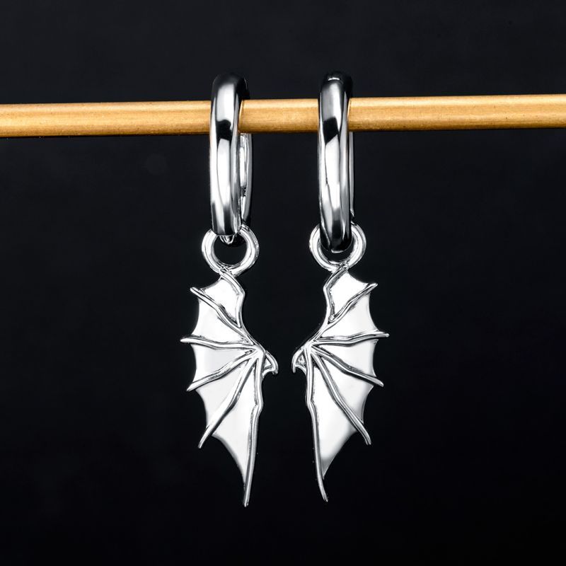Angel & Devil Wings Dangle Earrings Set in White Gold