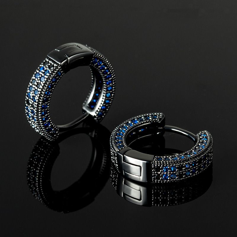Set of 4 pairs of Iced Hoop Earrings-Sapphire&Black&Blue&Rainbow