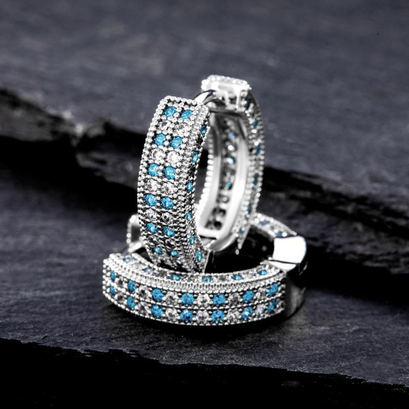 Set of 4 pairs of Iced Hoop Earrings-Sapphire&Black&Blue&Rainbow